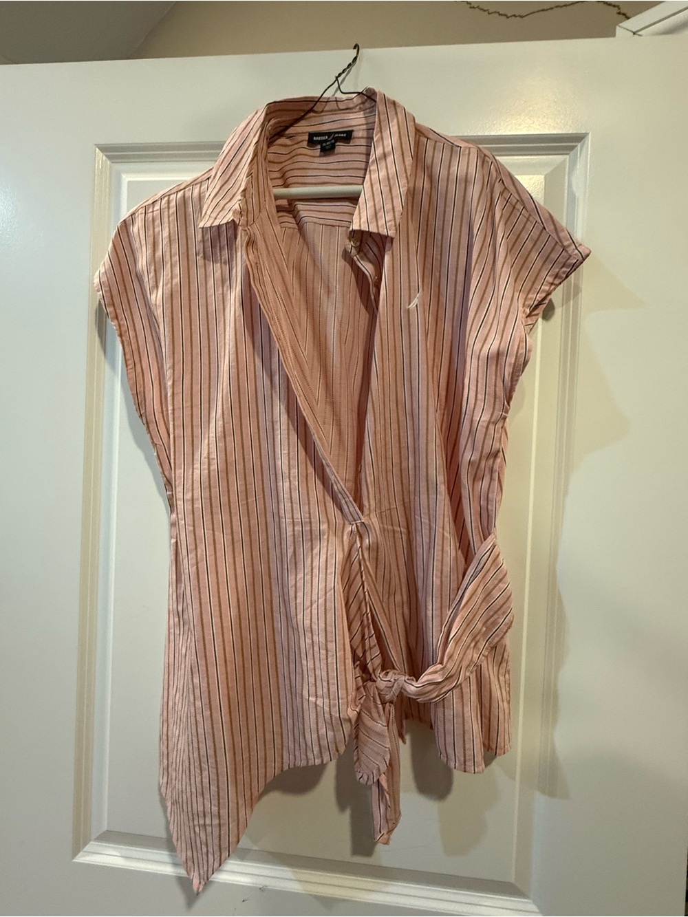 Nautica Pink Striped Tie-Front Collared Blouse